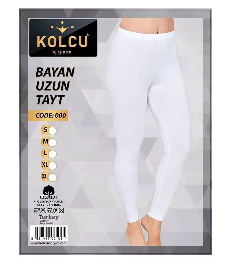 Toptan Kolcu Bayan Düz Uzun Tayt Beyaz