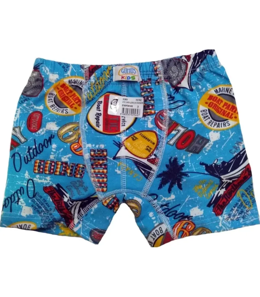 Toptan Gümüş Desenli Çocuk Elastan Boxer