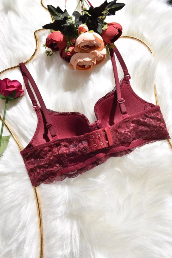 Toptan Ebru Dantelli Sutyen Bordo