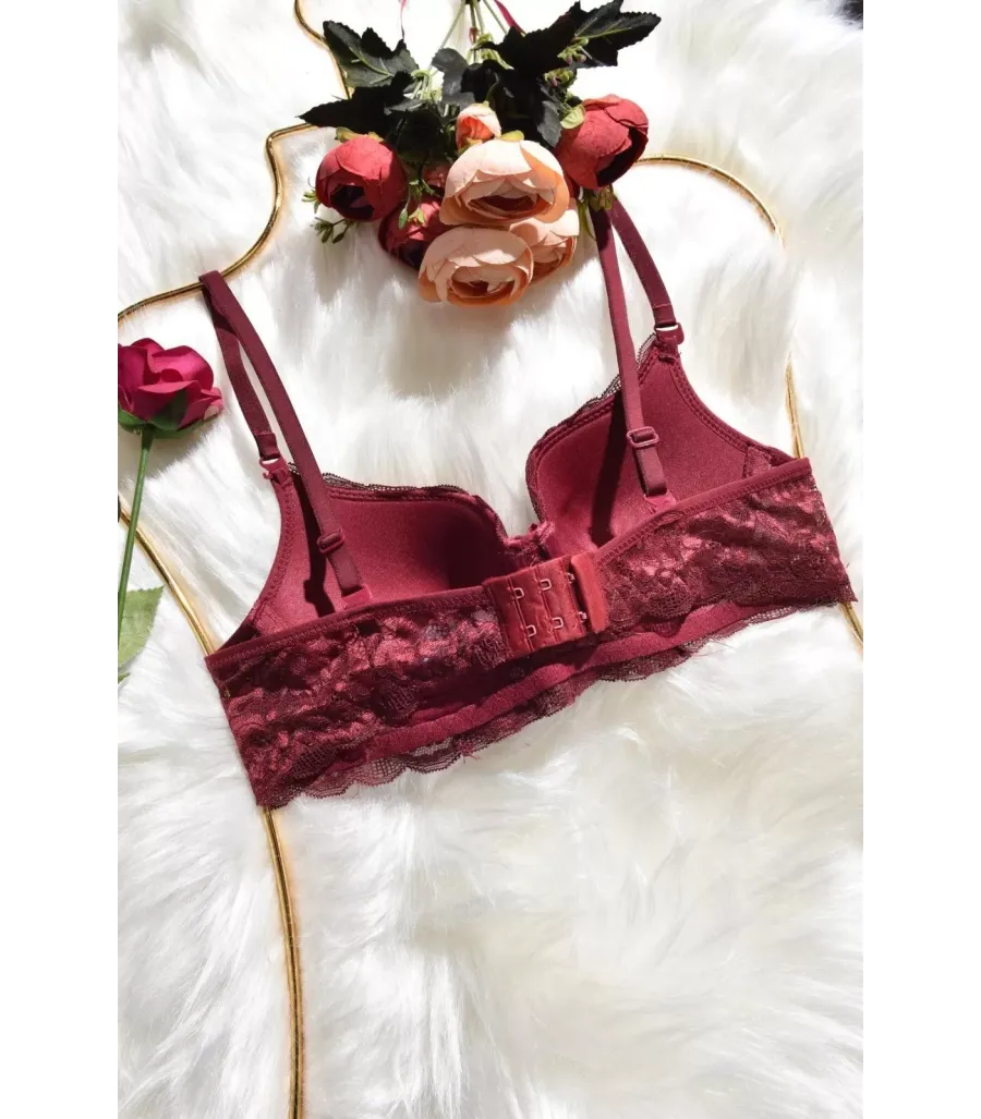 Toptan Ebru Dantelli Sutyen Bordo
