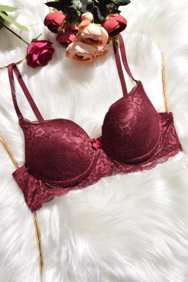 Toptan Ebru Dantelli Sutyen Bordo