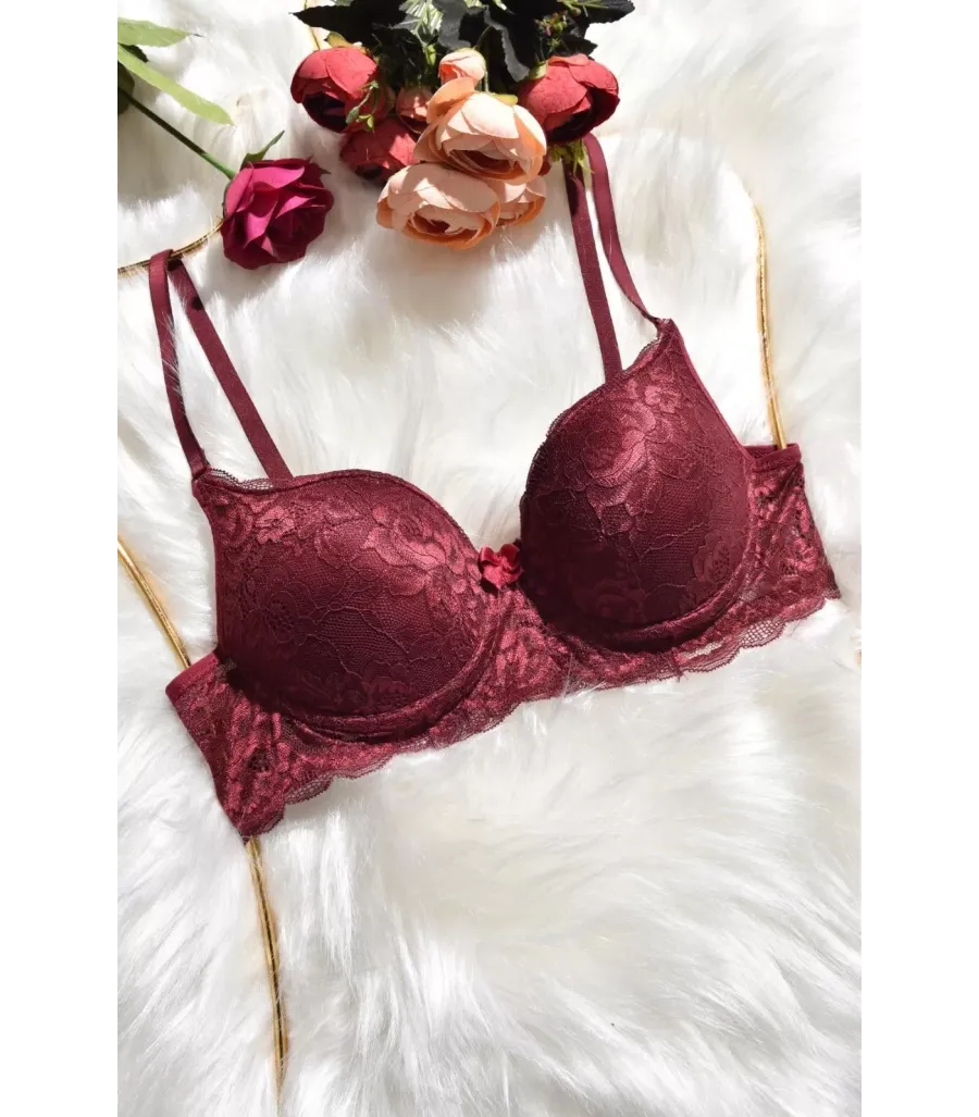 Toptan Ebru Dantelli Sutyen Bordo