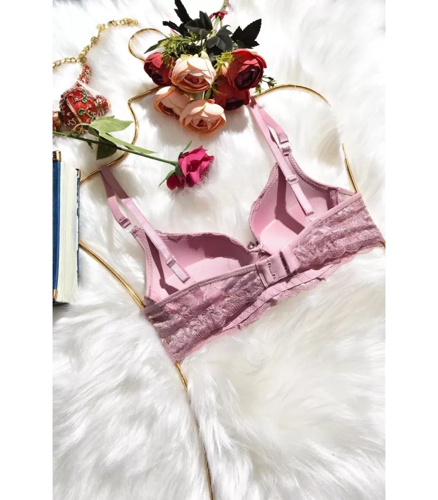 Toptan Ebru Dantelli Sutyen Toz Pembe