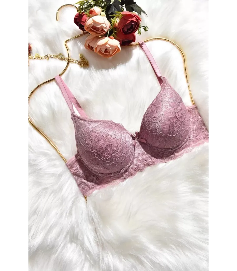 Toptan Ebru Dantelli Sutyen Toz Pembe