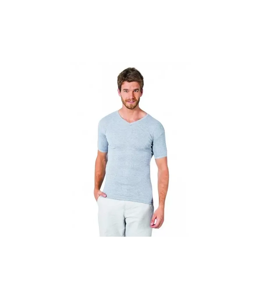 Toptan Özlem Donex Donex V Yaka Slim Fit T-Shirt Gri