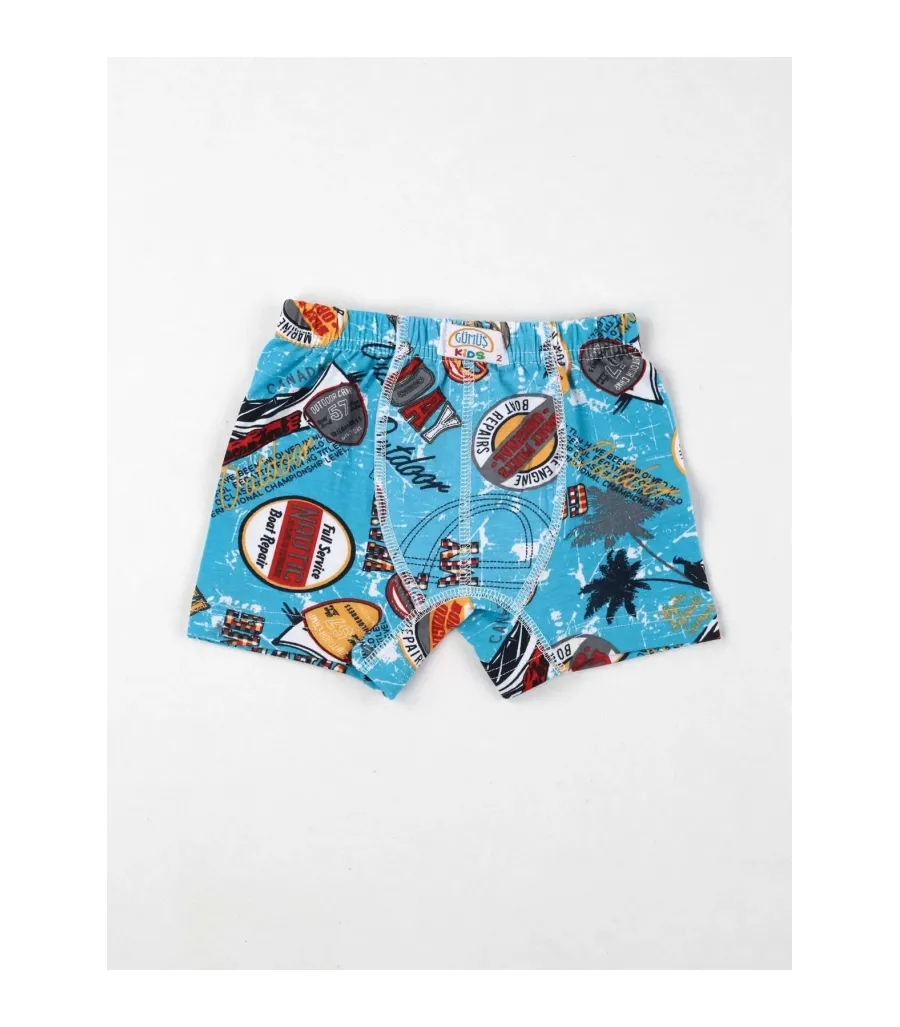 Toptan Gümüş Desenli Çocuk Elastan Boxer