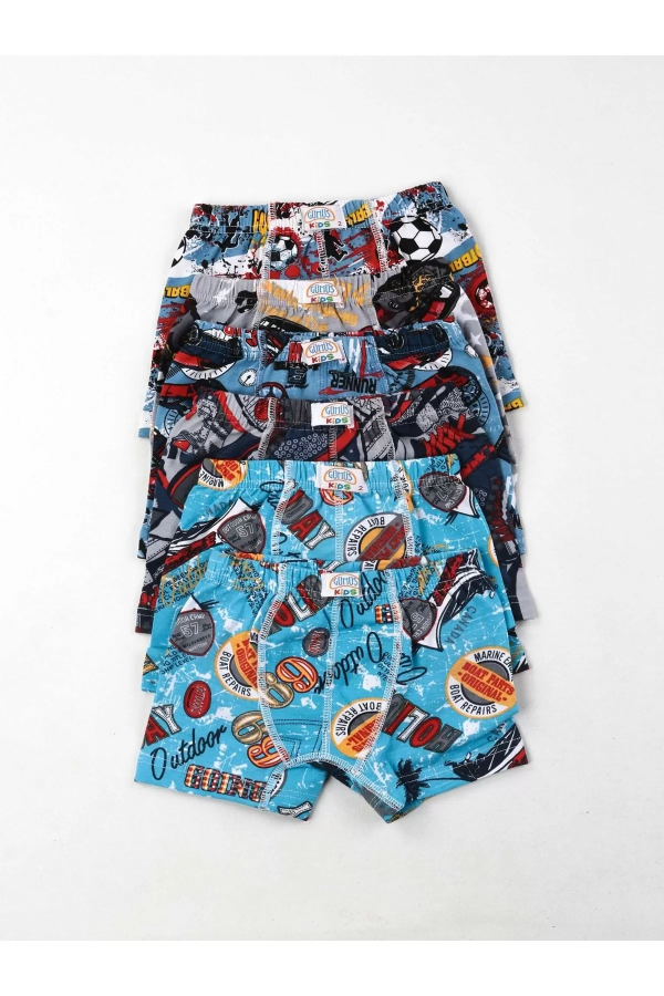 Toptan Gümüş Desenli Çocuk Elastan Boxer