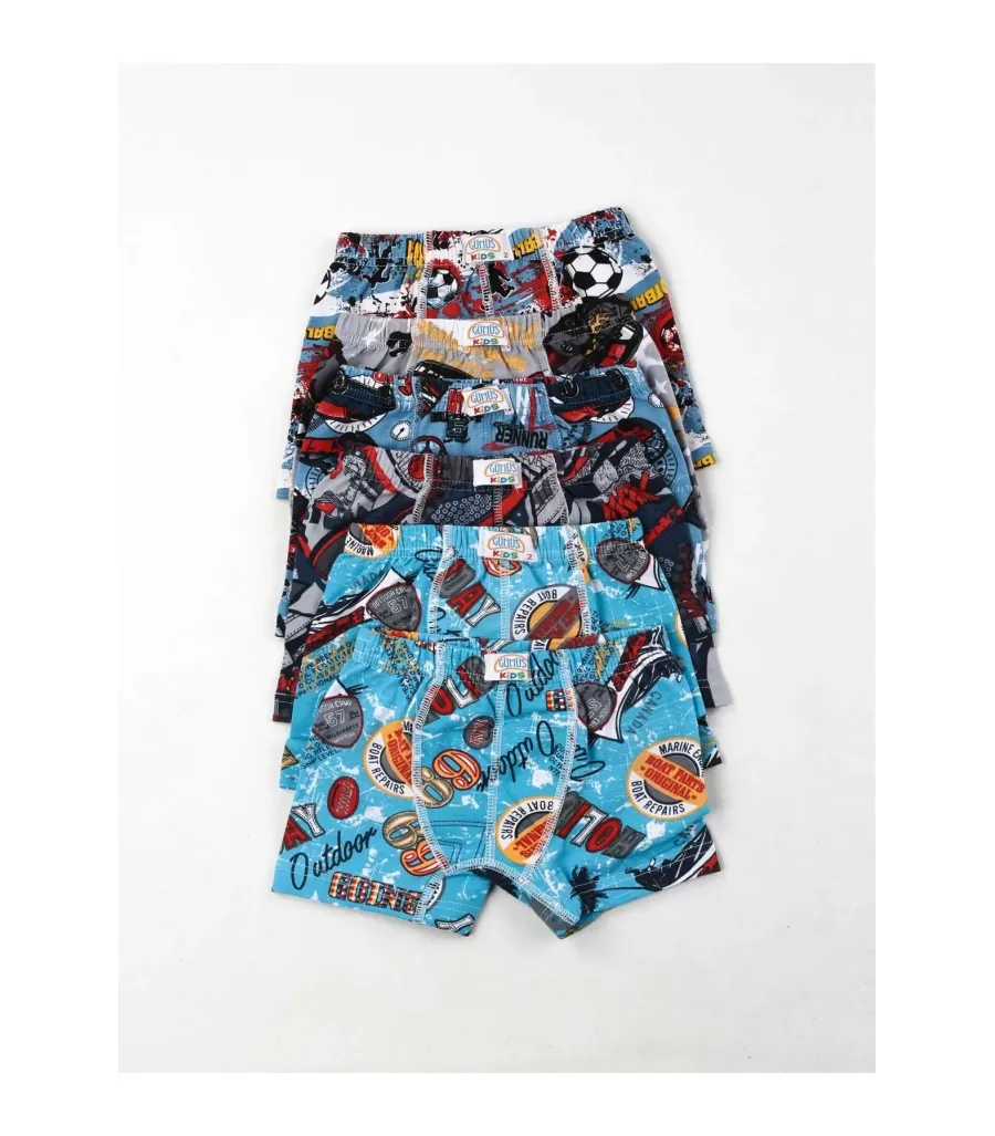 Toptan Gümüş Desenli Çocuk Elastan Boxer