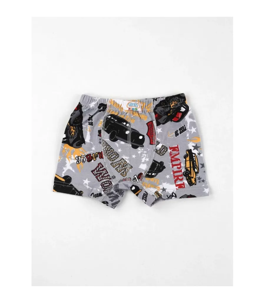 Toptan Gümüş Desenli Çocuk Elastan Boxer