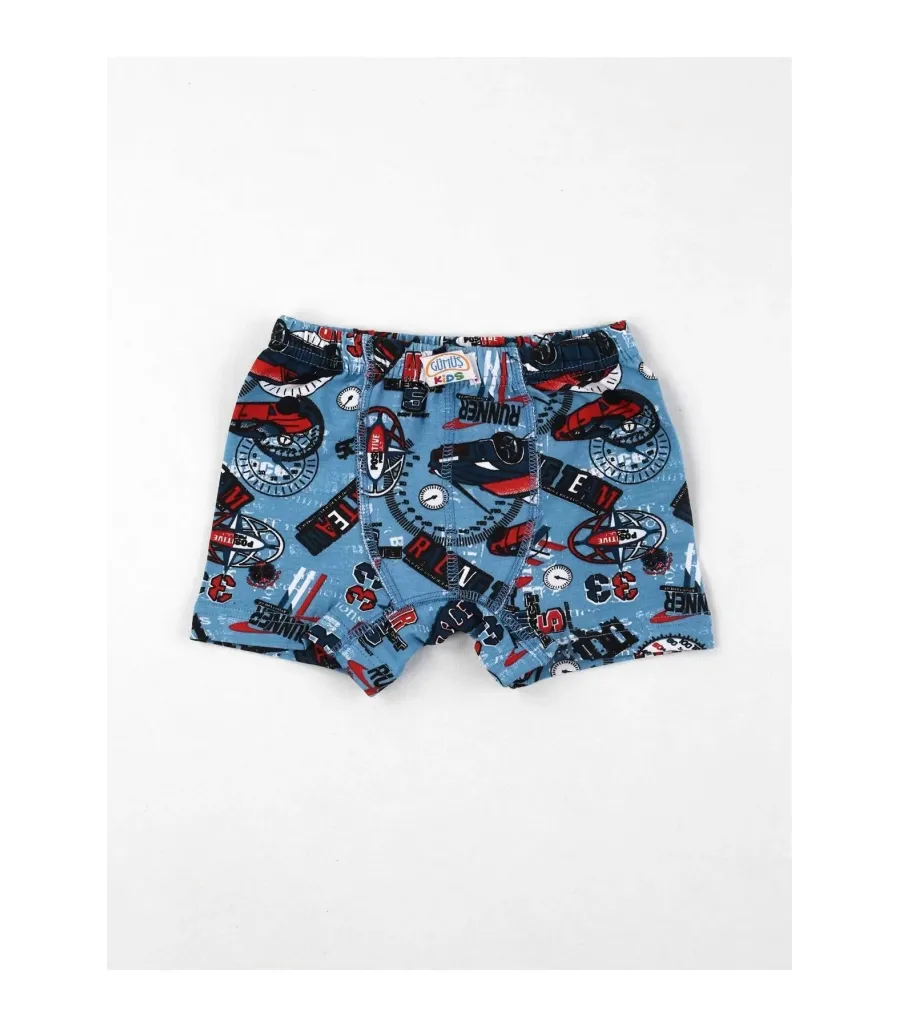 Toptan Gümüş Desenli Çocuk Elastan Boxer