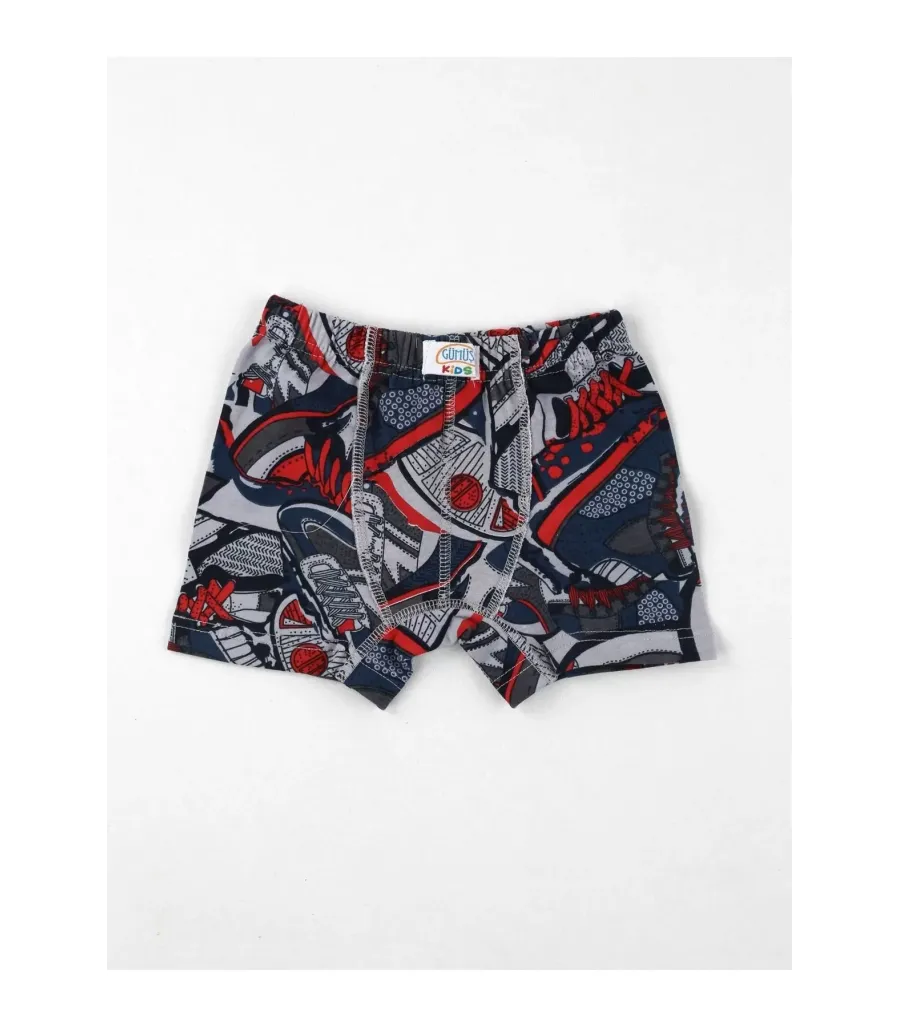 Toptan Gümüş Desenli Çocuk Elastan Boxer