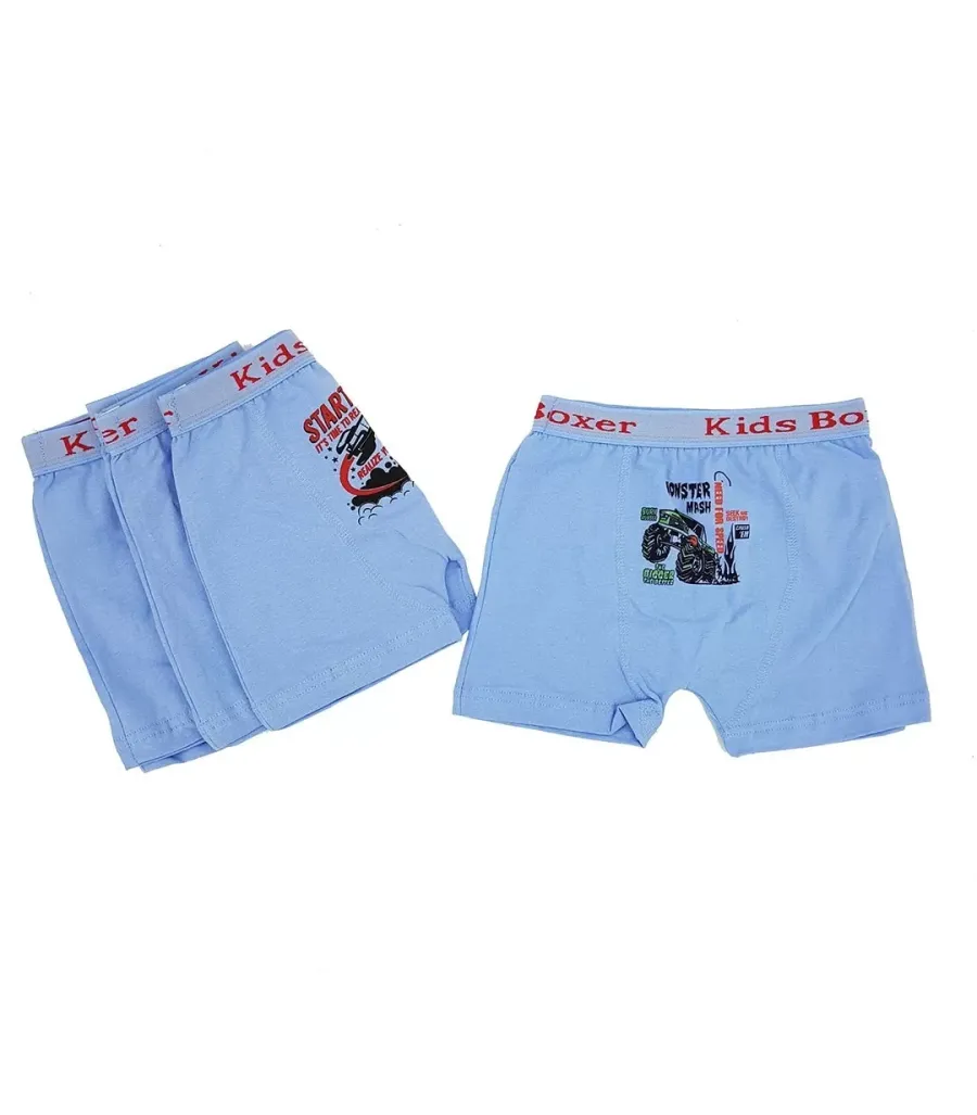 Toptan Sedef Yıldız Likralı Desenli Çocuk Boxer