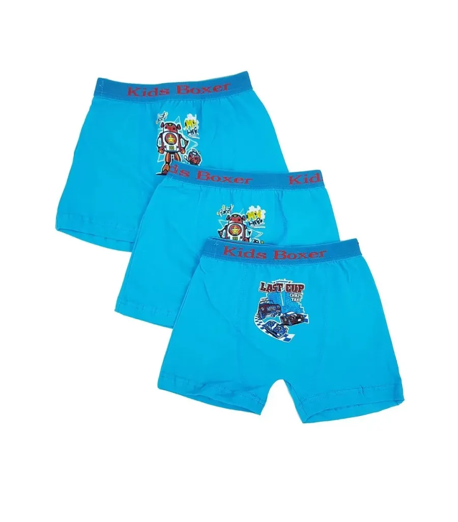 Toptan Sedef Yıldız Likralı Desenli Çocuk Boxer